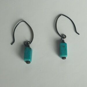 Turquoise Colored Square Bead and Silver Tone Hook Earrings